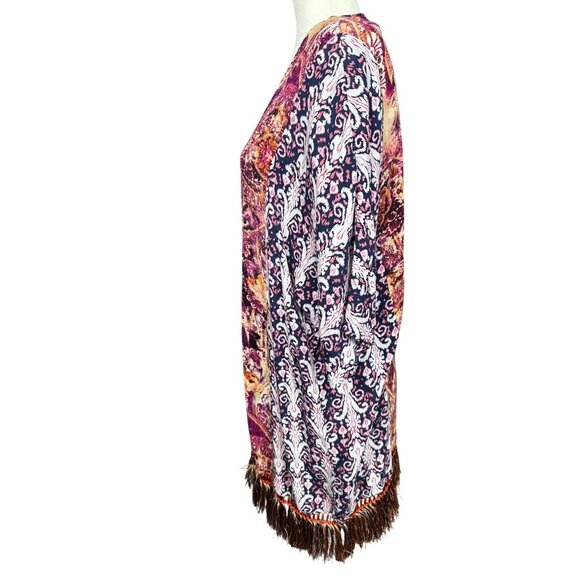 Umgee Open Cardigan Duster Sweater Medium Boho Kimono Fringe Festival Gypsy - Picture 4 of 9